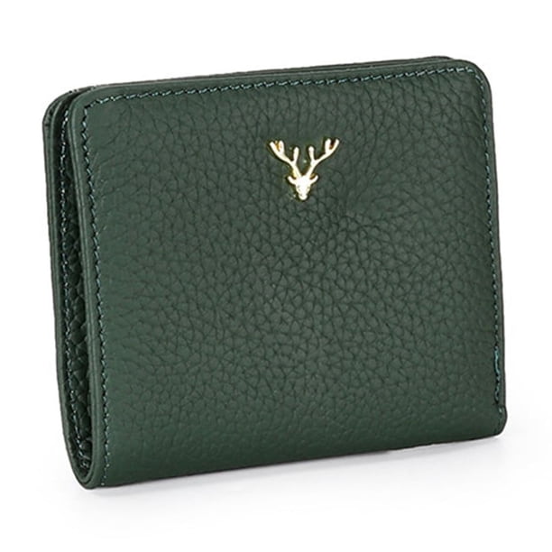 Minnieouse Cartera corta para mujer, monedero elegante con botones de ciervo, Color sólido, suave, de cuero, plegable, con cremallera, tarjetero Carteras Verde