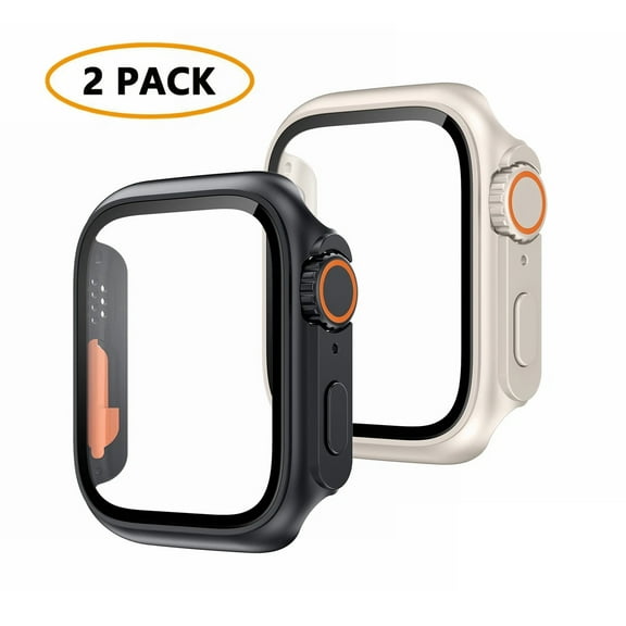 Dwitch 2 Pack Watch Case Compatible with Apple iWatch Series 9/8/7 45mm with Built-in Tempered Glass Screen Protector,Hard PC Ultra Style Bumper Cover Fits for iWatch Series 9/8/7 45mm,Black Starlight