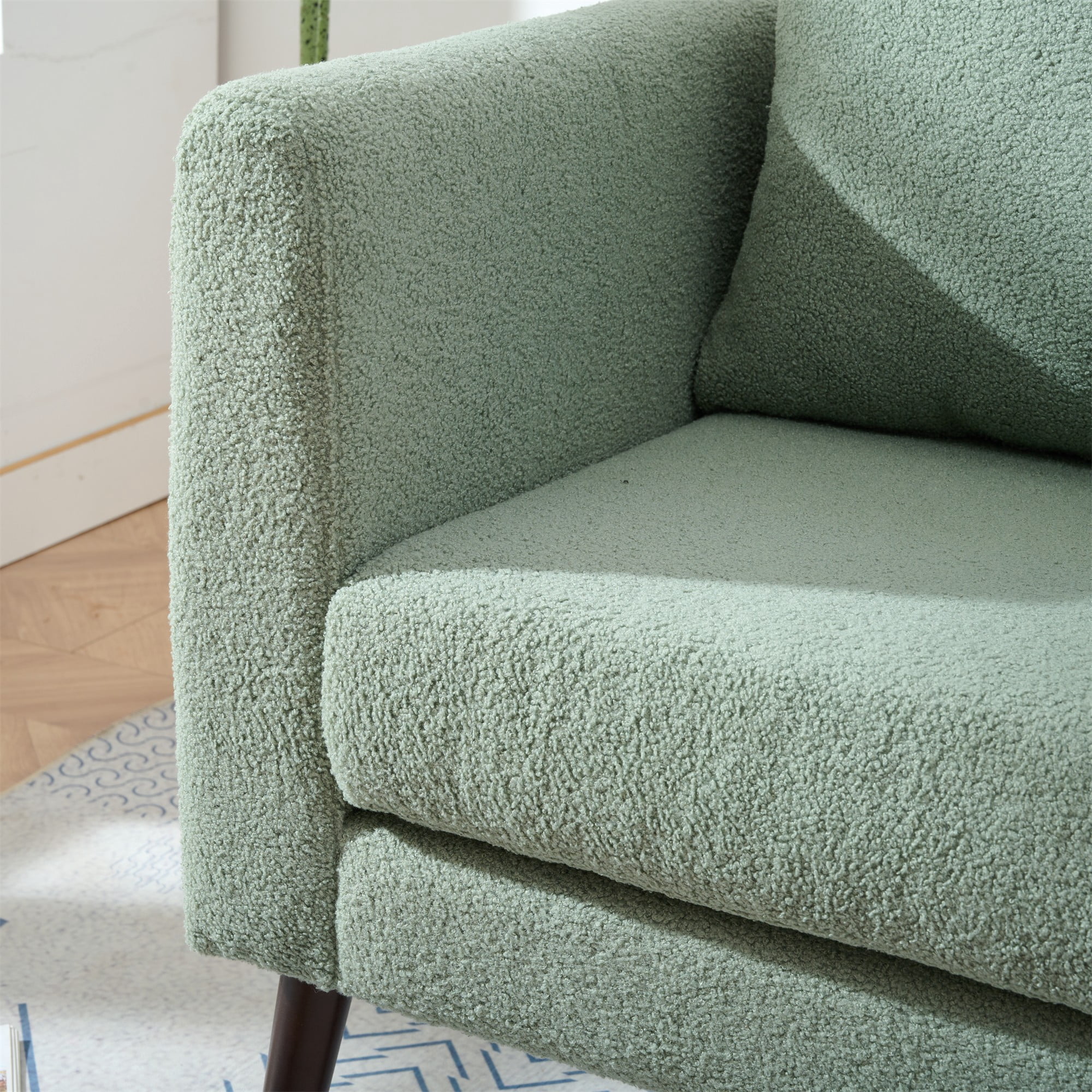 Accent Chair,Fabric Armchair Club Chair Single Chair Upholstered Arm Chair with Solid Wood Legs for Living Room/Bedroom,Green