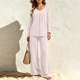 thumbnail image 6 of Bloomae Lounge Sets for Women 2 Piece Ribbed Knit Sweater Outfits | Airport, Vacation, Travel, Front Ruched Pleated V Neck, Loose Wide Leg Comfy Baggy Pants, Fall Fashion,Lightweight Cozy Pajamas Set, 6 of 9