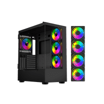 DIYPC ARGB-Q18.V2-BK Black USB3.0 ATX Mid Tower Gaming Computer Case w/ Dual Tempered Glass Panel and 4 x ARGB 120mm Fans (Pre-Installed)