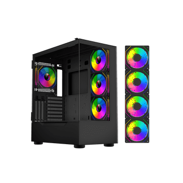 DIYPC ARGB-Q18.V2-BK Black USB3.0 ATX Mid Tower Gaming Computer Case w/ Dual Tempered Glass Panel and 4 x ARGB 120mm Fans (Pre-Installed)