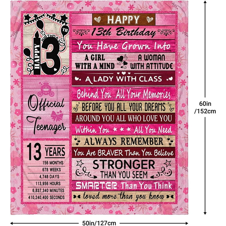 13th Birthday Gifts for Girls, 13th Birthday Decorations for Girls, 13 Year  Old Girl Gift Ideas for Daughter, Happy Birthday Gifts for 13 Year Old Girl,  Teen Girl Gifts Blankets 60×50 Inches 