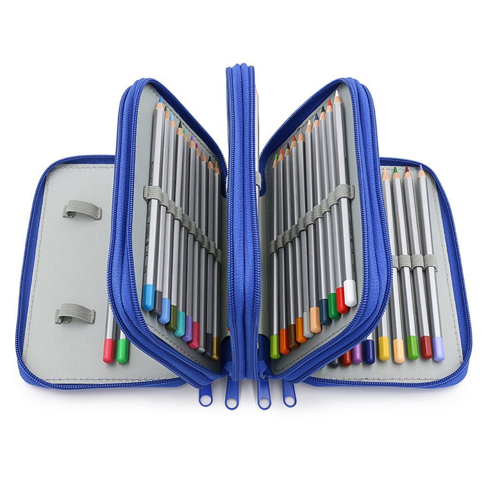 Update Version Painting Pencils Case with Zipper 72 Holder Colored Art Pen Case Canvas Protection Drawing Case Blue