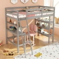 thumbnail image 2 of Gymax Twin Size Solid Wood Loft Bed w/ Desk & Bookshelves Ladder & Guardrails Gray, 2 of 10