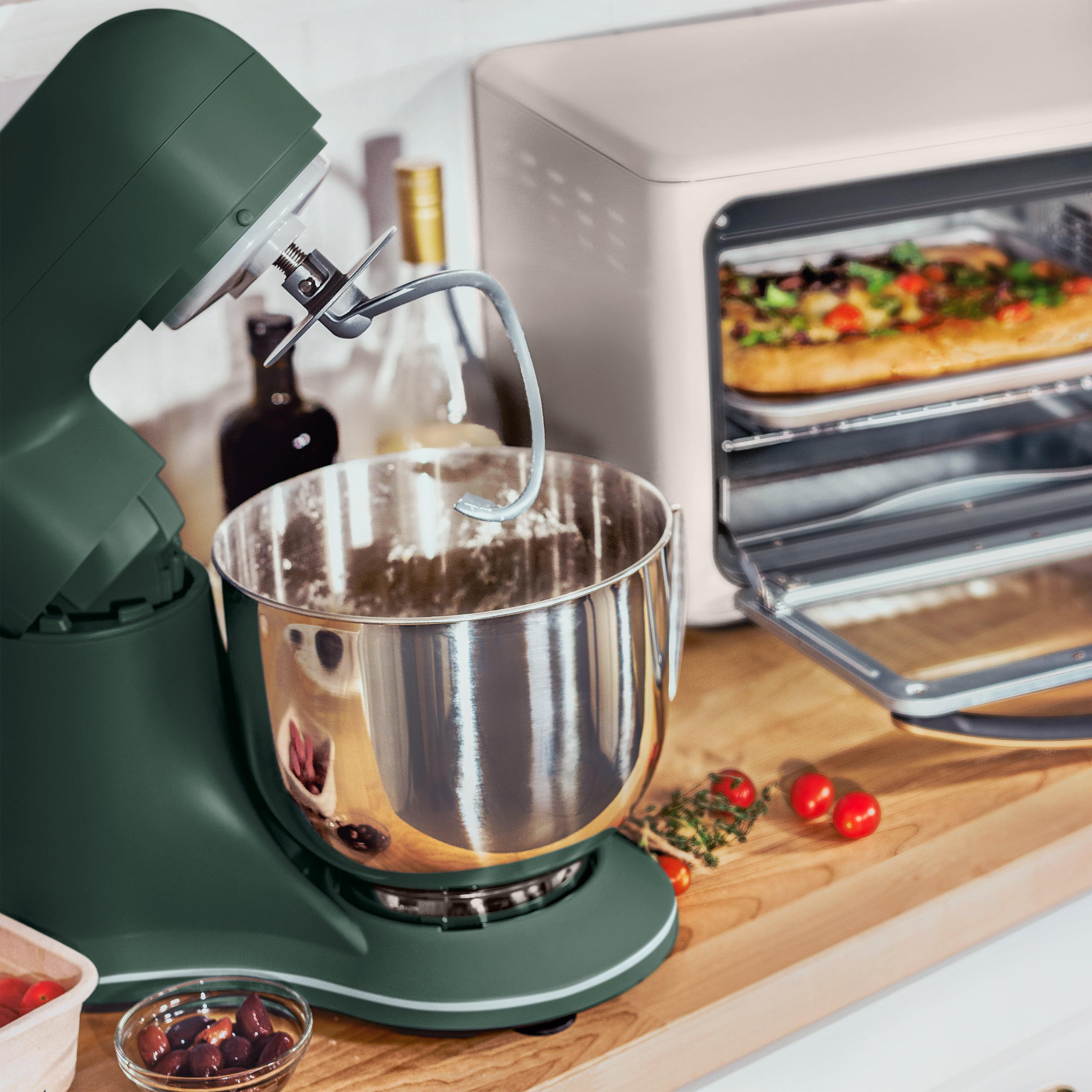 Beautiful 5.3 Qt Tilt-Head Stand Mixer with Flat Beater, Dough Hook & Balloon Whisk, Thyme Green and Hydrangea by Drew Barrymore