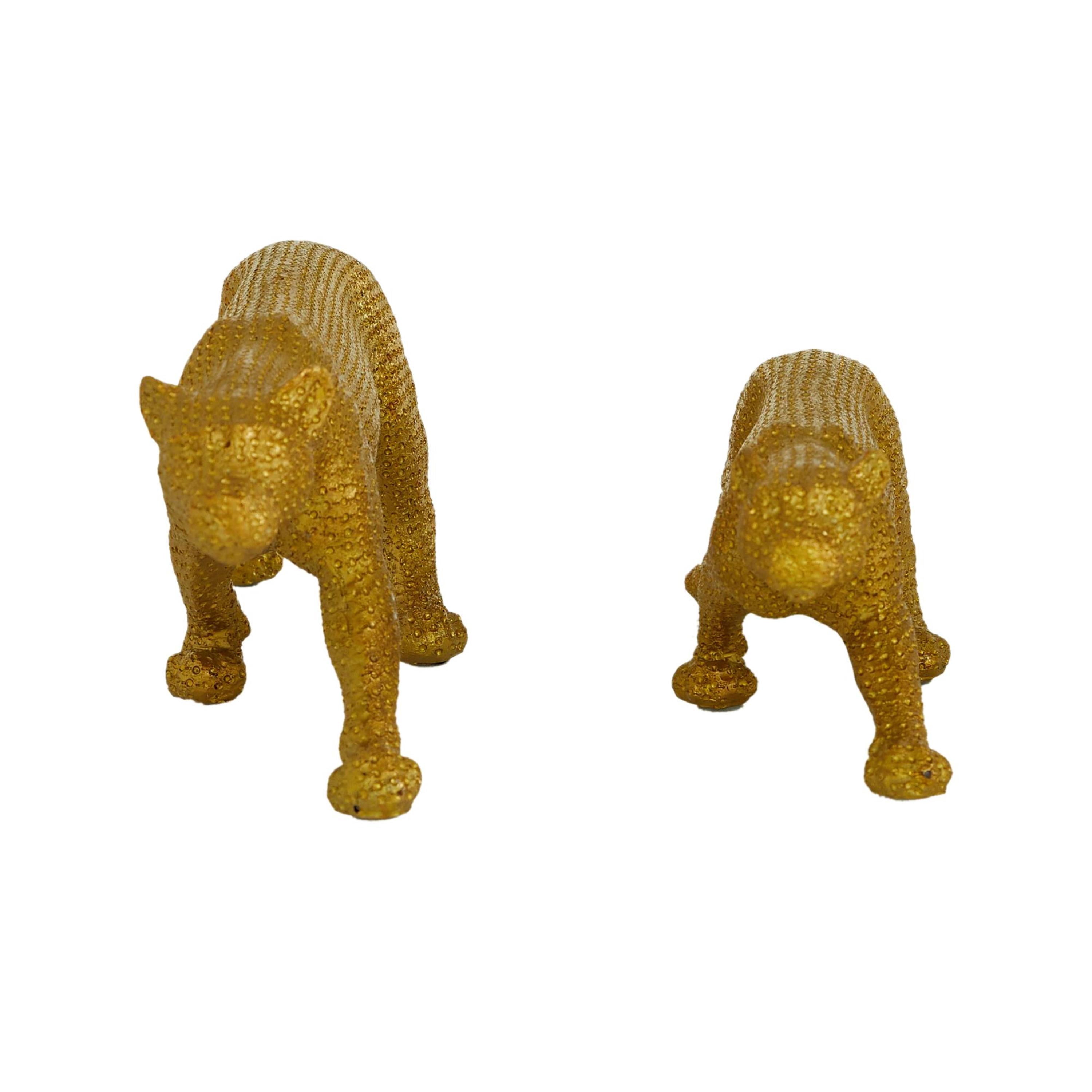 18", 14"W Gold Polystone Leopard Sculpture, by DecMode (2 Count)