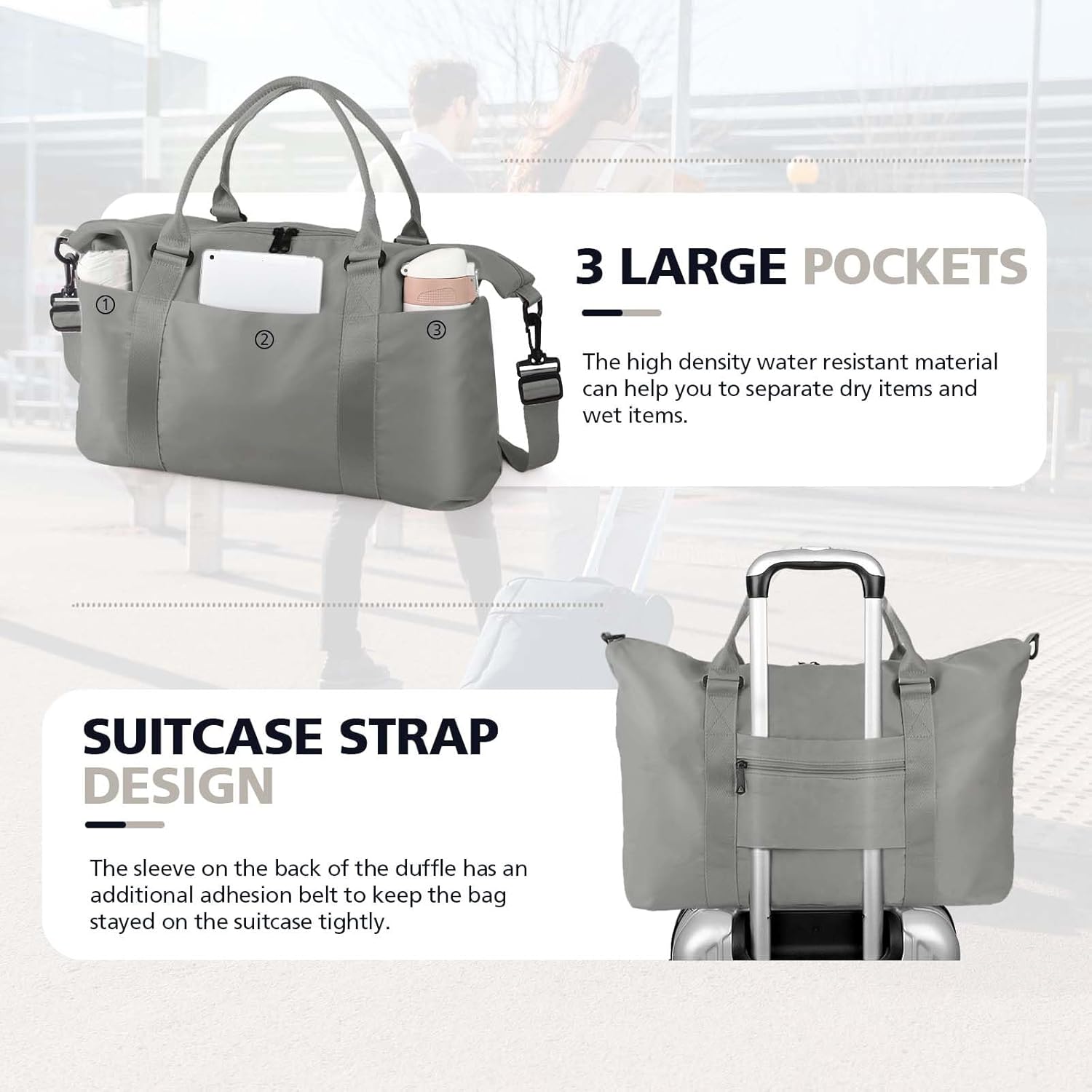 Travel Duffle Bag, Waterproof Weekender Bag Carry On Tote Bags for Women, Duffel Bag Sport Gym Bag for Men, Hospital Bag for Labor and Delivery, Overnight Bag Luggage Bag with Trolley Sleeve