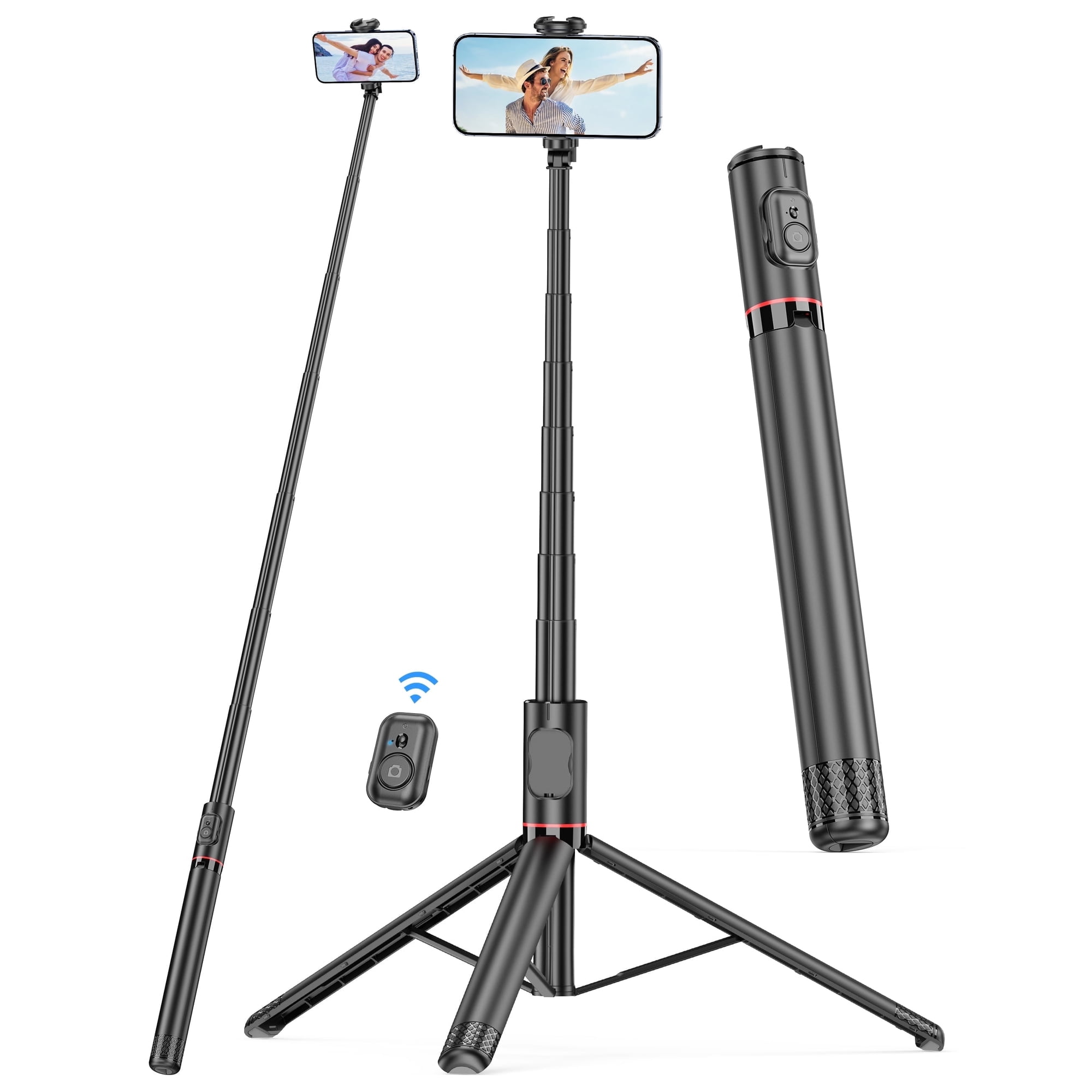 SelfieShow 72" Selfie Stick, 4 in 1 Extendable Phone Tripod Stand with Wireless Remote & Phone Holder 360°Rot Travel Tripod for iphone/Android (Black)