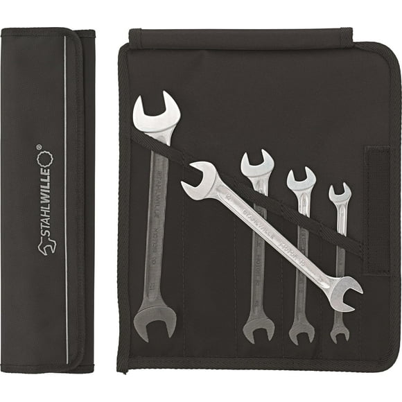 Stahlwille 96400304 Clés à Double Extrémité Moteur No. 10 5 Pcs Taille 8mm x 9mm -17mm x 19mm 15 Degrés Angle Décalé 490g Qualité Industrielle Chromé Fabriqué en Allemagne