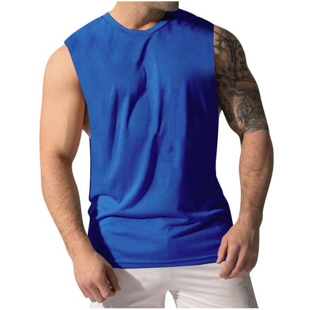 aidice Mens Sleeveless Tank Tops Crewneck Undershirts Summer Workout Gym Athletic Running T Shirts Solid Color