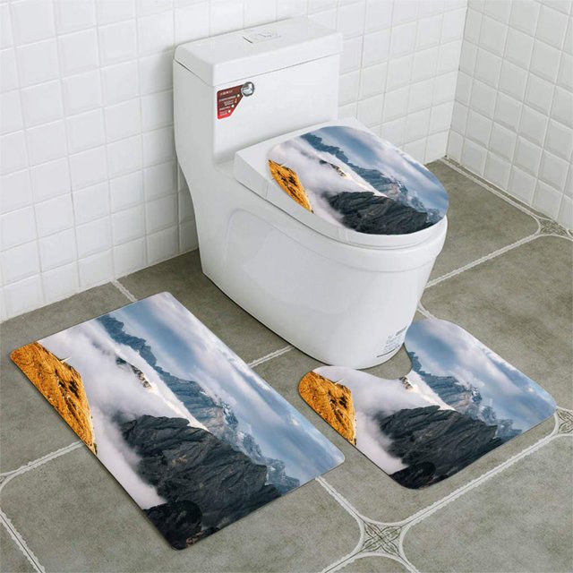 ABPHQTO Montañas brumosas en TRE Cime di Lavaredo Dolomitas Italia Juego de alfombras de baño de 3 piezas Alfombra de baño Alfombra de contorno y tapa de inodoro