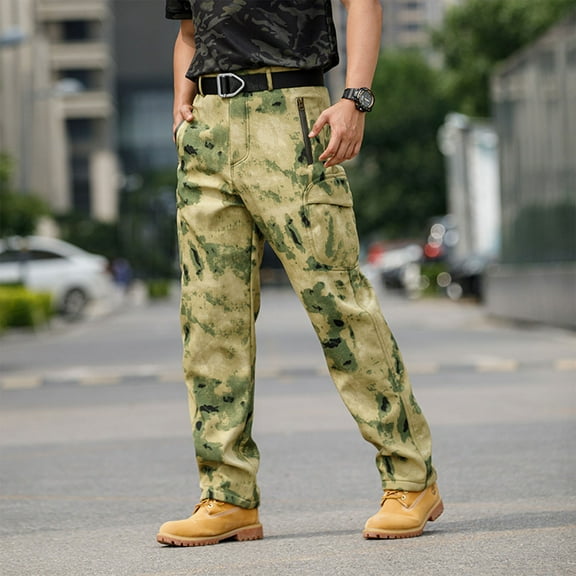 Dihao Pants for Men Stealthy Camo Hunting Pant with Reinforced Knees, and Seat Outdoor Sports Soft Charge Mountain Climbing Cargo Work Pants Baggy Camo Tactical Combat Trousers