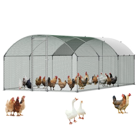 VEVOR Large Metal Chicken Coop, 9.8 x 19.7 x 6.6 ft, Walk-in Chicken Runs with Waterproof Cover, Dome Roof Hen House Enclosure with Lock, Outdoor Duck Rabbit Cage Poultry Pen for Backyard, Farm, Yard