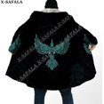 thumbnail image 4 of Capa gruesa y cálida con capucha para hombre, abrigo con estampado 3D de armadura vikinga con símbolo de tatuaje de cuervo, abrigo de lana a prueba de viento, bata de Manta, 9, 4 of 4