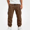 thumbnail image 4 of DJDLJWCJ Boys Jogger Cargo Pants Solid Color Elastic Waist Casual Pants Multi-pocket Outdoor Hiking Pants Brown Size 7, 4 of 8