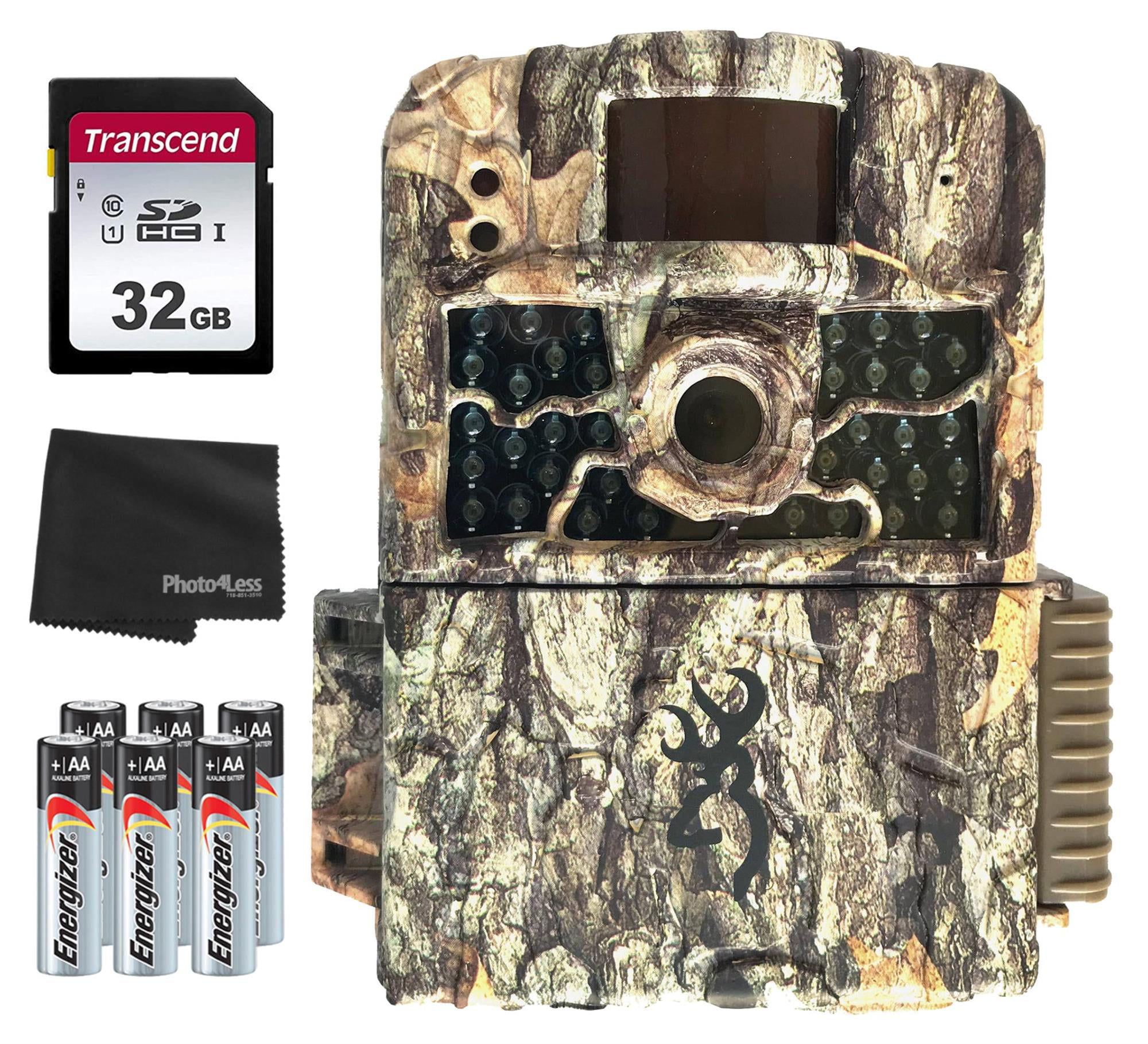 32GB SD Card 8 AA Batteries and Lens Cleaning Cloth Browning Dark Op HD APEX 18MP Trail Camera BTC-6HD-APX 