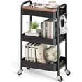 thumbnail image 2 of 3-Tier Rolling Cart, Metal Utility Cart with Top, Storage Craft Cart with Wheels, Trolley Organizer Serving Cart Easy Assembly for Office, Bathroom, Kitchen, Kids' Room, Classroom, Black, 2 of 16