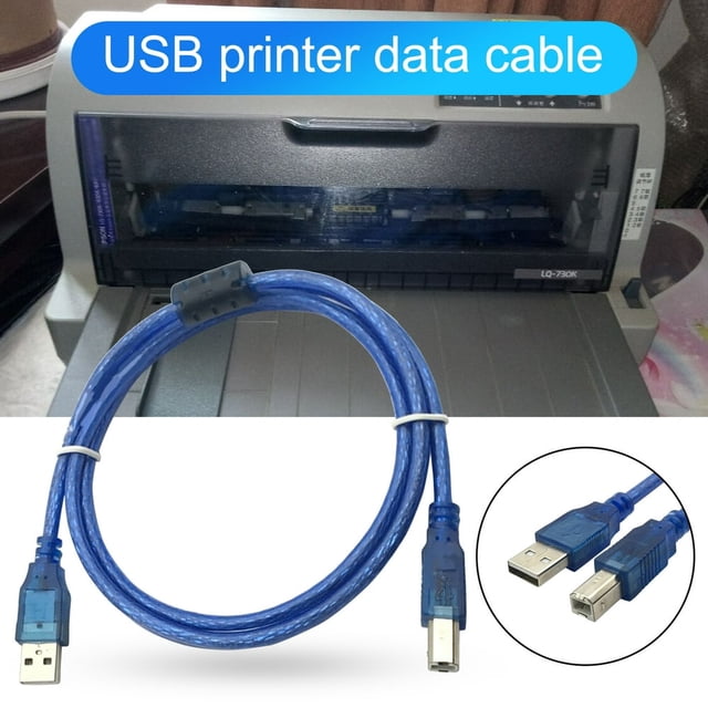 USB Cable 1.5m Stable Transmission Transparent Blue Copper USB 2.0 A to B Male Printer Data Cord for Office