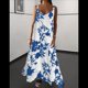 thumbnail image 5 of Vestido Bohemio de Verano con Tirantes Finos, Sin Mangas y Cuello en V para Mujer, con Estampado Floral, para Vacaciones, Color Azul XXXL, 5 of 10