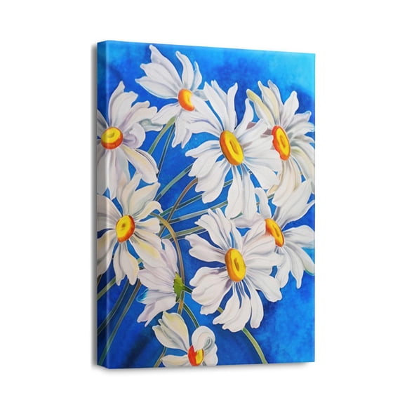 Dicilly Wall Art Indigo Blue Daisy Rustic Flowers Spring Floral (5) Funny Pictures Canvas Print Country Bathroom Sign Artwork Home Decor 12x16in