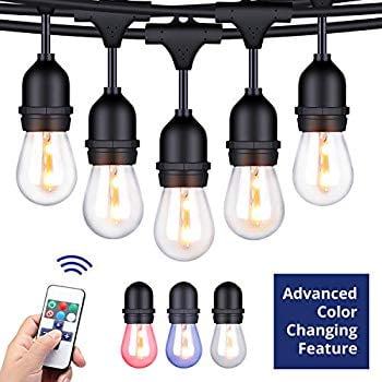 Foxlux Outdoor String Lights With Color Changing Led 48 Ft Patio Remote Control Change White Red Green And Blue Waterproof Plastic Bulbs For Backyard Garden Bistro Café Com Foxlux Outdoor String Lights With Color, Colour Changing Led Outdoor String Lights