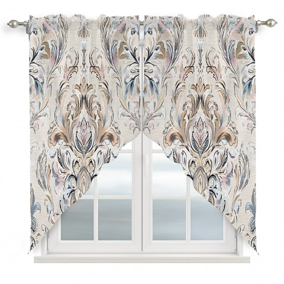 Rustic Floral Swag Valances for Windows, Kitchen Window Curtains Over Sink, Vintage Pastoral Flowers Beige Symmetrical Window Treatment Curtains for Living Room/Bedroom Curtains 2 Panel Sets 36"x45"