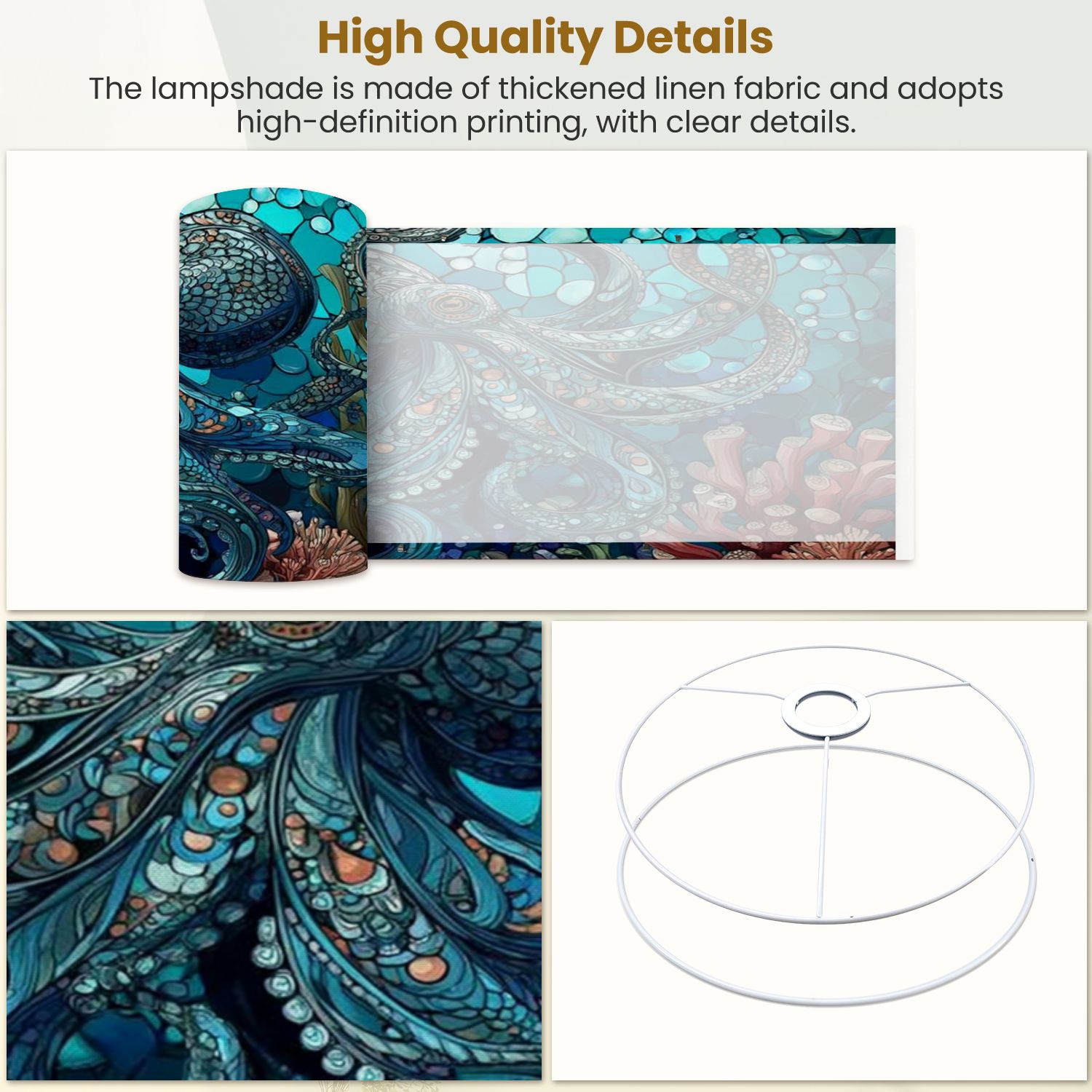 Linen Drum Lampshades Underwater Teal Octopus amidst Coral Reefs Art 13"x13"x10" Light Shade for Table Lamps Floor Lamps Drum Lamp Shades Lampshade Replacement Assembly Required