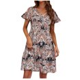 thumbnail image 1 of Birdeem Womens Summer New V-Neck Ruffle Sleeves Loose Casual Vacation Print Dress, 1 of 1