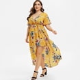 thumbnail image 1 of Robes Maxi pour Femmes Grande Taille Mode Décontractée à Imprimé Floral Col en V Manches Courtes Robes d'Été Taille Empire Robe Évasée Robe Mini, 1 of 7