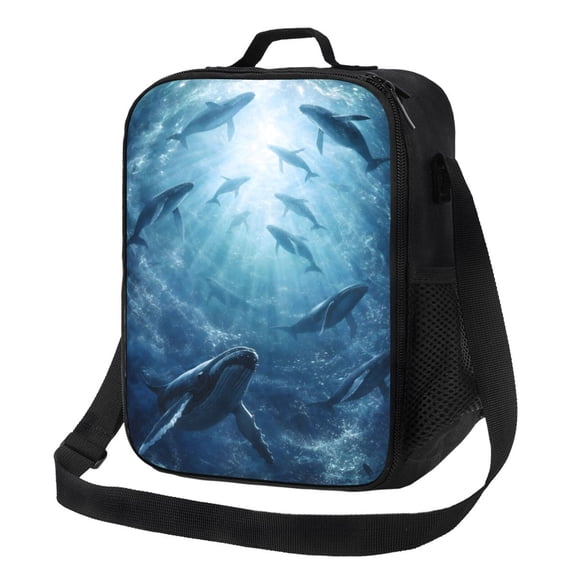 Whale Ocean Life Lunch Bag Insulated Thermal Box with Shoulder Strap & Handle for Work and Picnic