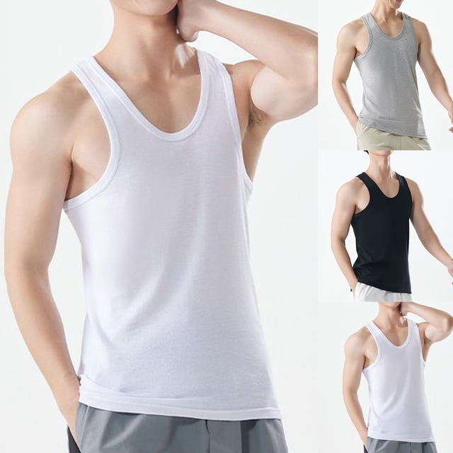 JDQJBZ Men Quick Dry Workout Tank Tops Solid Color Print V Neck Sleeveless Tops With Drawstring Pockets