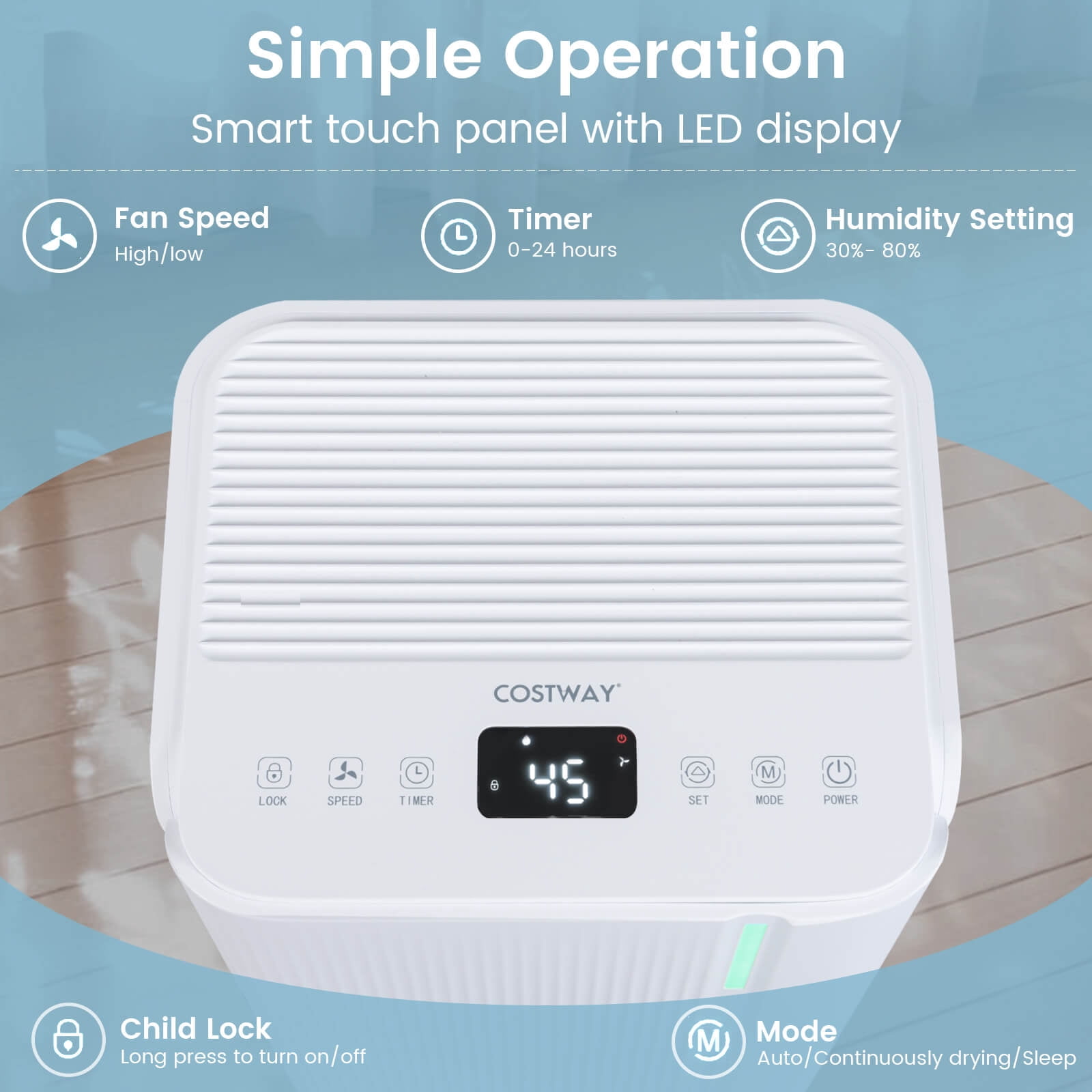 Costway 9 Pints(DOE) Dehumidifier for Home 2000 Sq.Ft Portable Dehumidifier for Bedroom 2000 sq.ft Coverage Area (MAX 32Pint at 95°F, 90%RH)