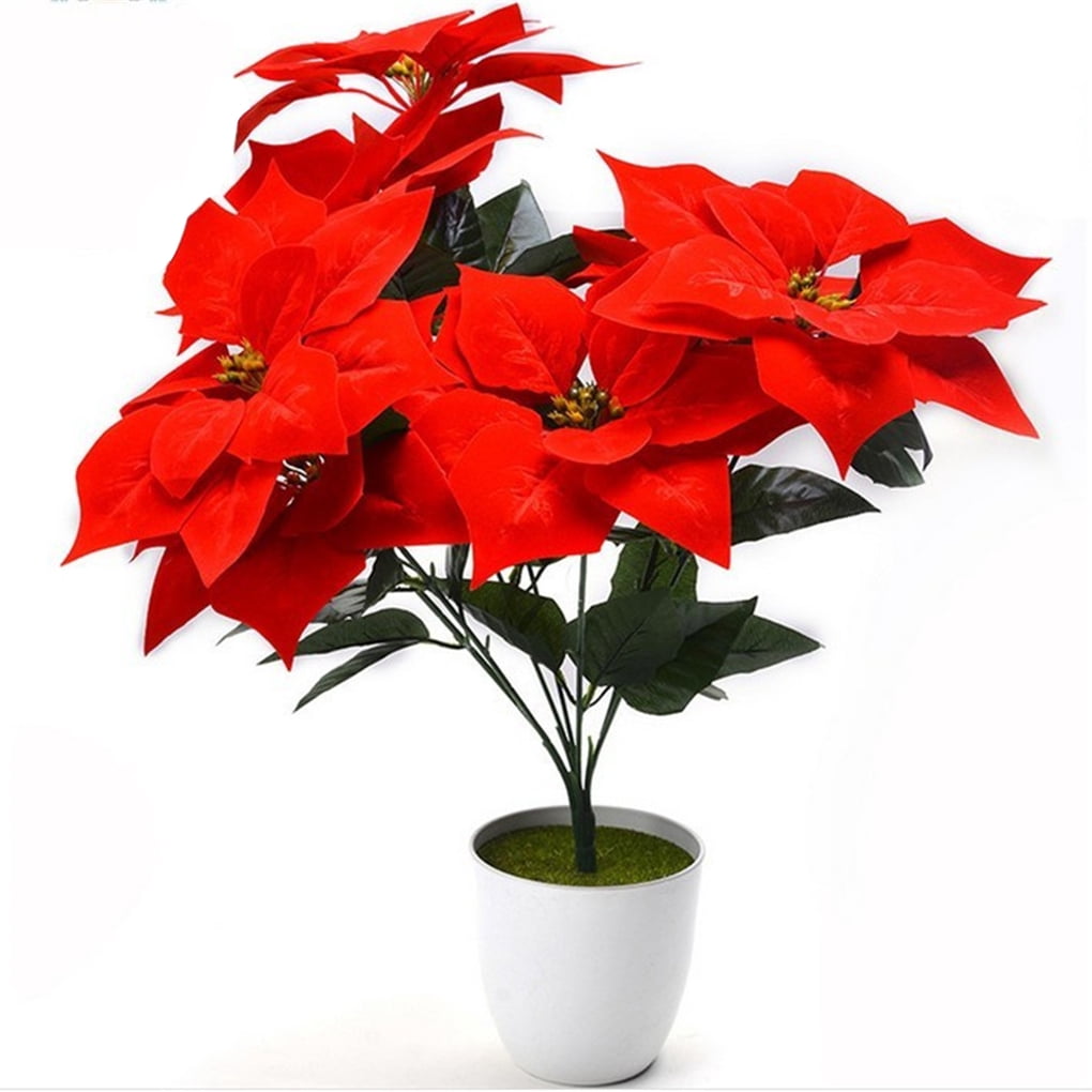 EIKE Artificial Poinsettia Flower Fake Christmas Flower for Home Office Simulation Floral