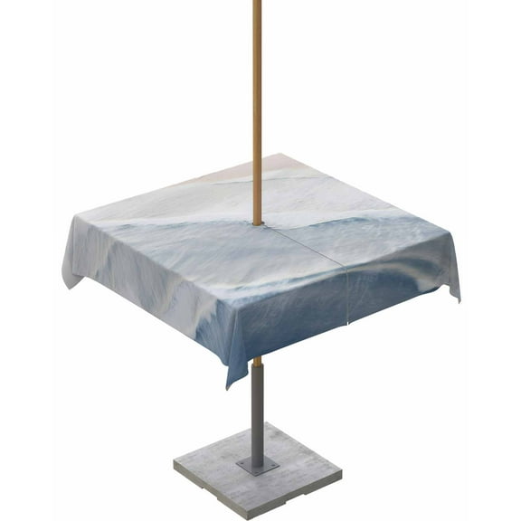 Blue Ocean Outdoor Square Tablecloth with Umbrella Hole 54x54,Bohemian Beach Sandy Gradient Coastal Waves Wrinklefree Wipeable Fabric Table Cloth Waterproof Zippered Cover for Camping Picnic Patio