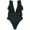 thumbnail image 5 of Women's Deep V Neck Ruffle One Piece Swimsuit with Belt Beachwear, 5 of 6