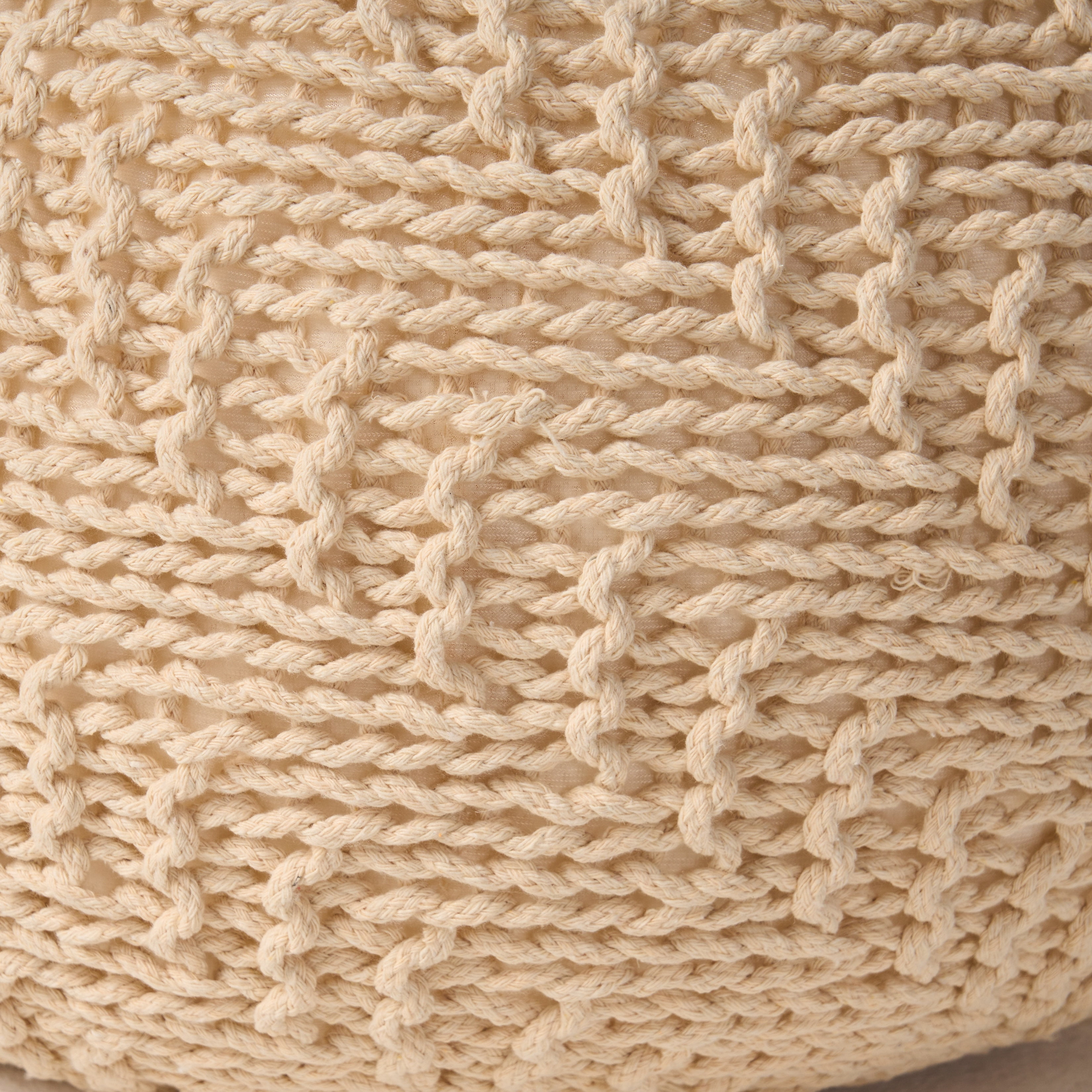 Noble House Knitted Cotton Pouf, Beige