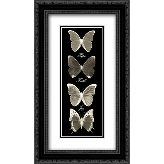 Hope Faith Joy Butterflies 1 2x Matted 14x24 Black Ornate Framed Art Print by Greene, Taylor