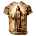 thumbnail image 3 of Mens Easter Golf Shirts Jesus Print Short Sleeve Round Neck Floral Bottoming Mens Graphic T-Shirts,Beige-4,L, 3 of 5