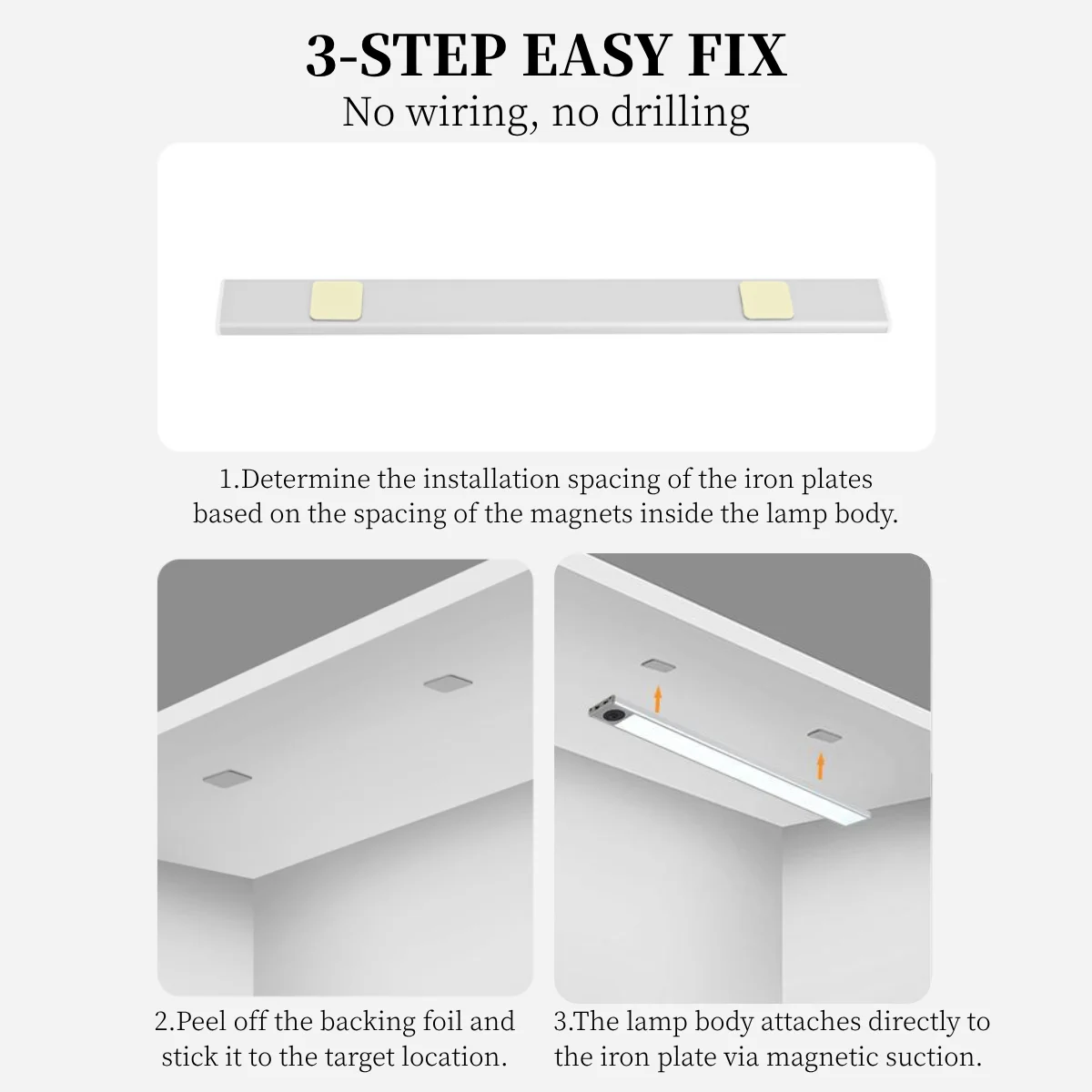 SpaceMuse LED Under Cabinet Lighting, Remote Control Motion Sensor Light Indoor, 3 Color Temperatures & Dimmable, Rechargeable Magnetic Under Counter Lights for Kitchen, Bedroom, Stairs Black