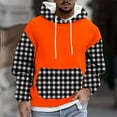 thumbnail image 2 of Momasggi Oversized Hoodies for Men Big and Tall Long Sleeve Drawstring Hooded Sweatshirt Plaid Color Block Pullover Tops Fall Winter Fleece Hoodie with Pockets Orange M, 2 of 6