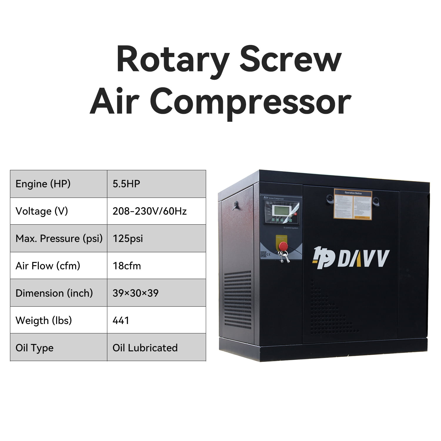PACK4 4KW 5.5HP Rotary Screw Air Compressor 230V/3Ph 18CFM 125psi Heavy Duty Air Compressed System
