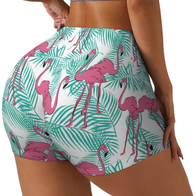 Fotbe Flamingo Shorts Sin Costuras – Shorts Deportivos de Cintura Alta para Mujer, Elásticos para Gimnasio, Yoga, Running o Ciclismo-Medium