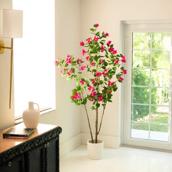 Nearly Natural Potted Bougainvillea Floral Artificial Tree - 6' - Unlit