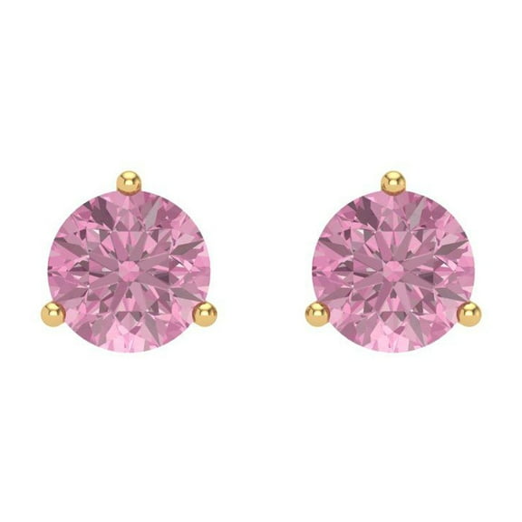 1.5 ct Screw-Back Stud Earrings for Women | 6mm Round Cut Simulated Pink Diamond | 18K Yellow Gold