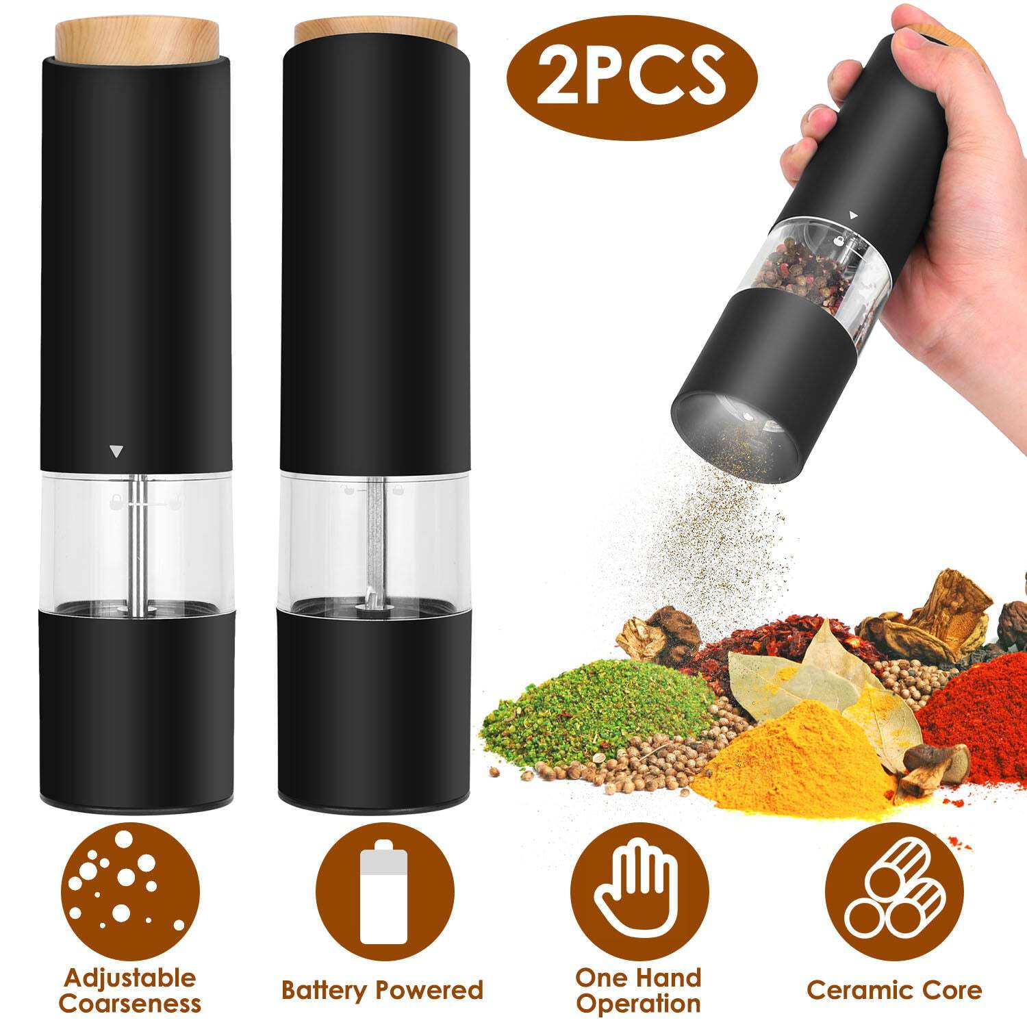 2Pcs Electric Salt and Pepper Grinder