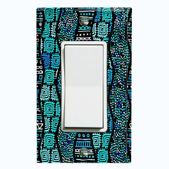Metal Light Switch Plate Cover Safari African Tribal Art Pattern Teal SFR002