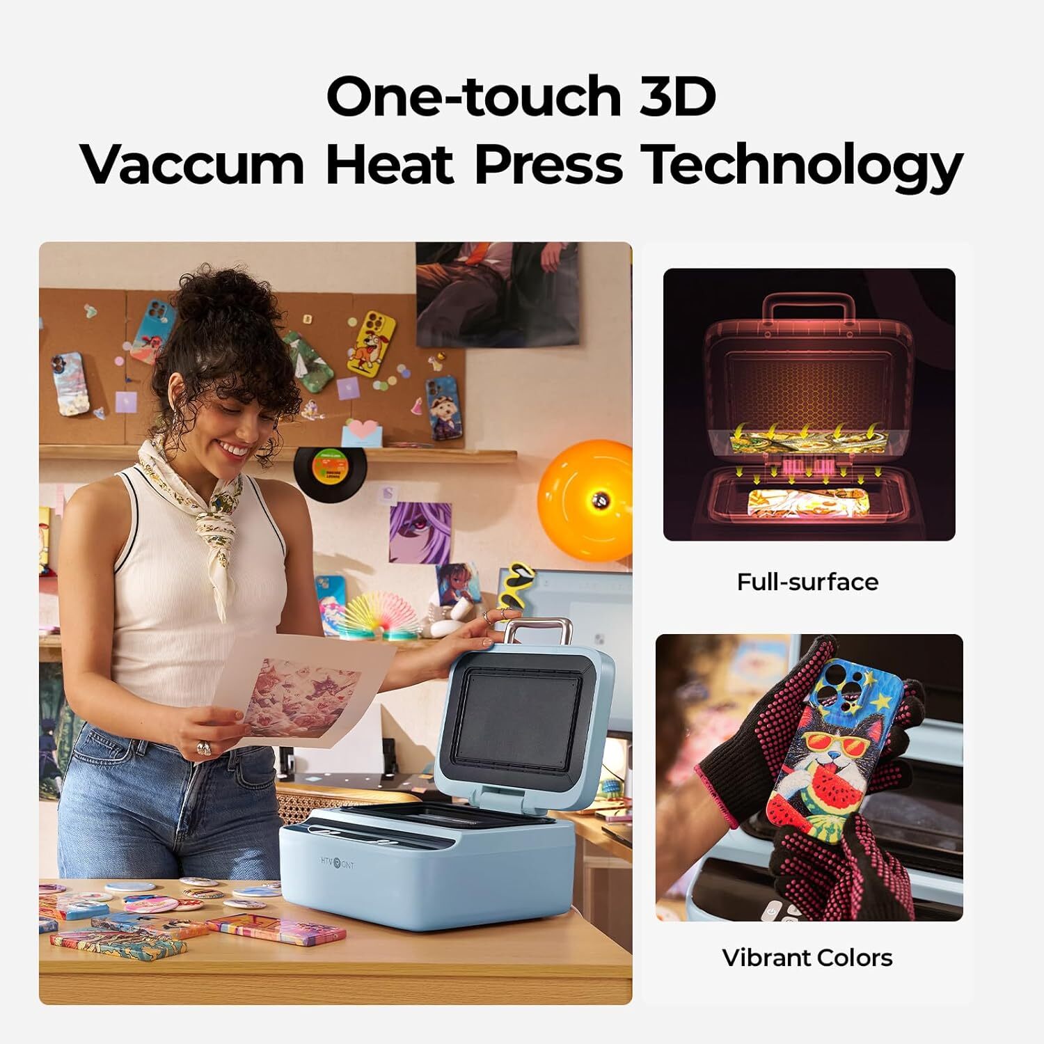 HTVRONT H17 Phone Cases Heat Press - Automatic Vacuum Heat Press Machine for Phone Cases- Sublimation Press for Custom Phone Case, Badges, Coasters, Includes Film & Fixture (Compatible with Android)