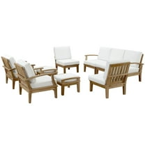 Modway Marina 9 Piece Outdoor Teak Sofa Set in Natural and White