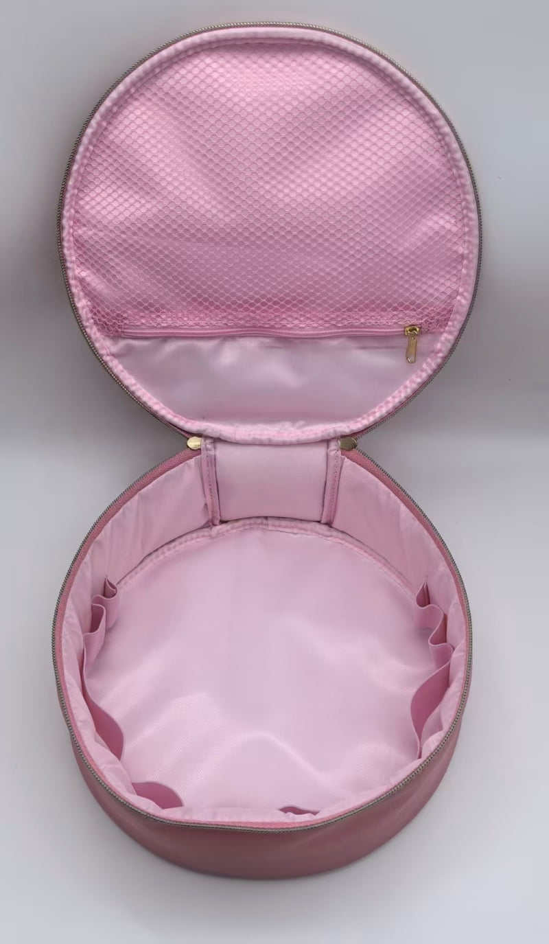 Round Striped Cosmetic Bag with Zipper, Red and Pink, 10" x 11.5"